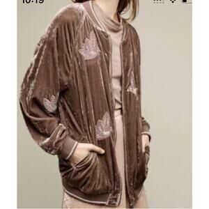 Anthropologie Hei‎ Hei Velvet Embroidered Bomber Sz S